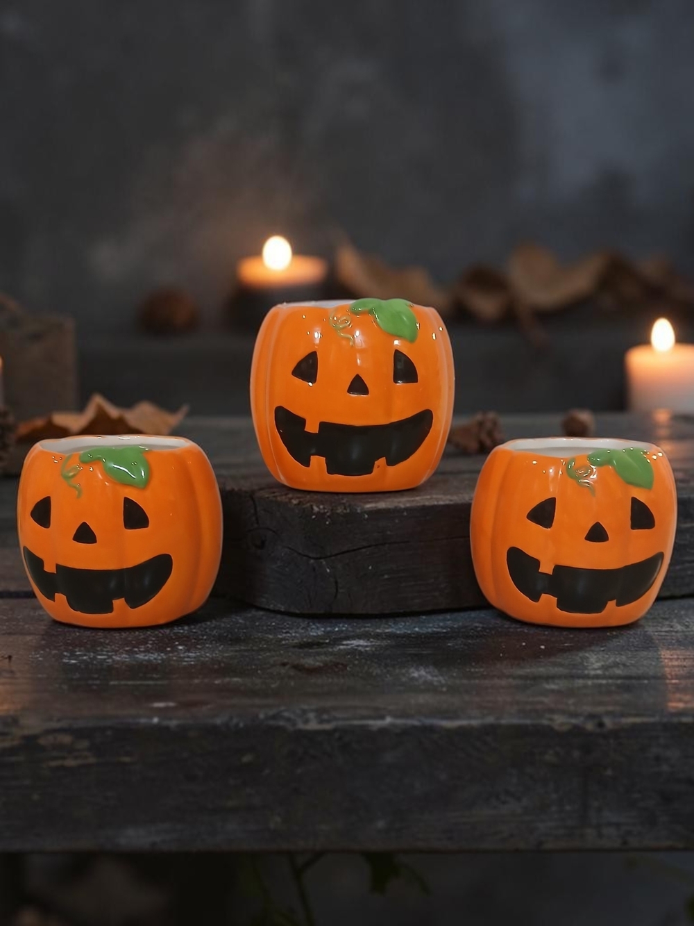Halloween Ceramic Pumpkin Tealight Holders - Orange